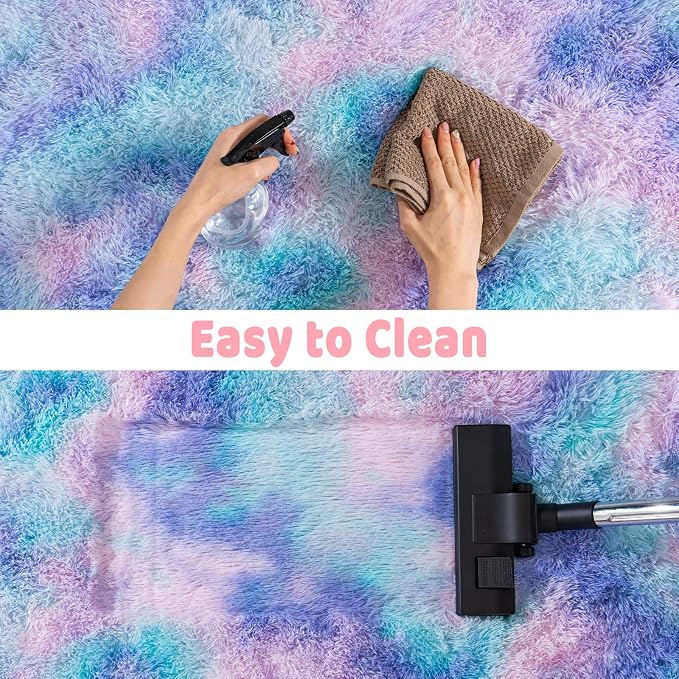 Fluffy Shag Rugs for Living Room 6x9 Purple Rainbow Washable | Upgrade Non-slip, 6 x 9 Large Big Shaggy Area Rug for Girls Bedroom Nursery, High Pile Plush Carpet for Kids Room Dorm