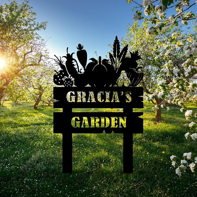 Custom Vegetables Garden Sign with Stakes, Personalized Metal Garden Decor, Sign for Farmhouse, Metal Yard Art, Gift for Grandmother, Gift for Mom, Patio Garden Decorations, Housewarming Gift