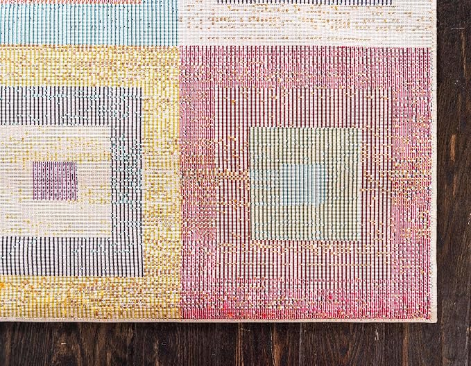 Unique Loom Estrella Collection Colorful, Geometric, Squares Modern, Abstract Area Rug (2' 7 x 10' 0 Runner, Multi/Beige)