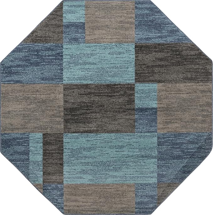 Unique Loom Autumn Collection Area Rug - Providence (7' 10" Octagon, Blue Gray/ Light Brown)