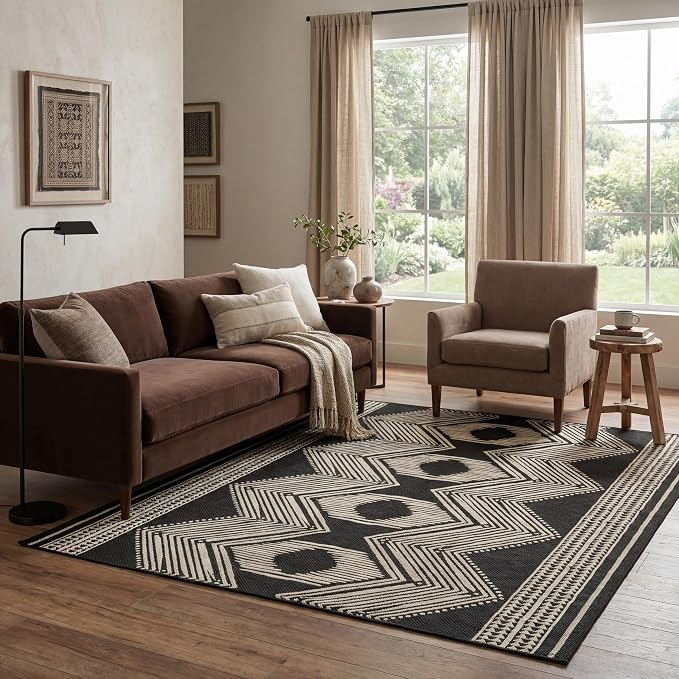 Nuloom Ranya Black/Ivory, 8' x 10', Tribal Geometric, Soft and Cozy, High Traffic, Stain Resistant, Easy Clean, Durable Area Rug for Indoor/Outdoor Patio, Deck, Porch, Garden, Courtyard