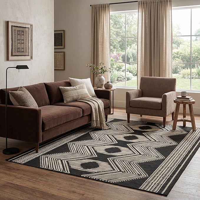 Nuloom Ranya Black/Ivory, 5' x 8', Tribal Geometric, Soft and Cozy, High Traffic, Stain Resistant, Easy Clean, Durable Area Rug for Indoor/Outdoor Patio, Deck, Porch, Garden, Courtyard