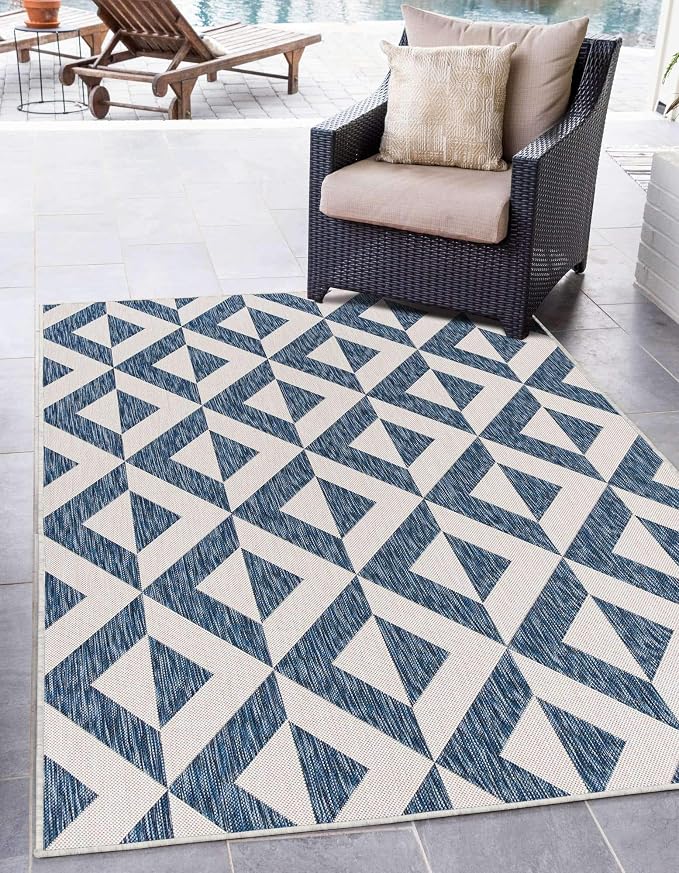 Unique Loom Jill Zarin Outdoor Collection Area Rug - Napa (7' 10" x 10' Rectangle, Blue/ Ivory)