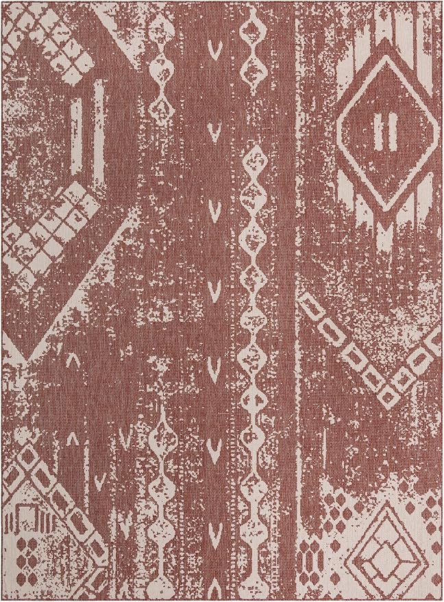Unique Loom Outdoor Bohemian Collection Area Rug - Anthro (9' 10" x 13' 1" Rectangle, Rust Red/ Ivory)