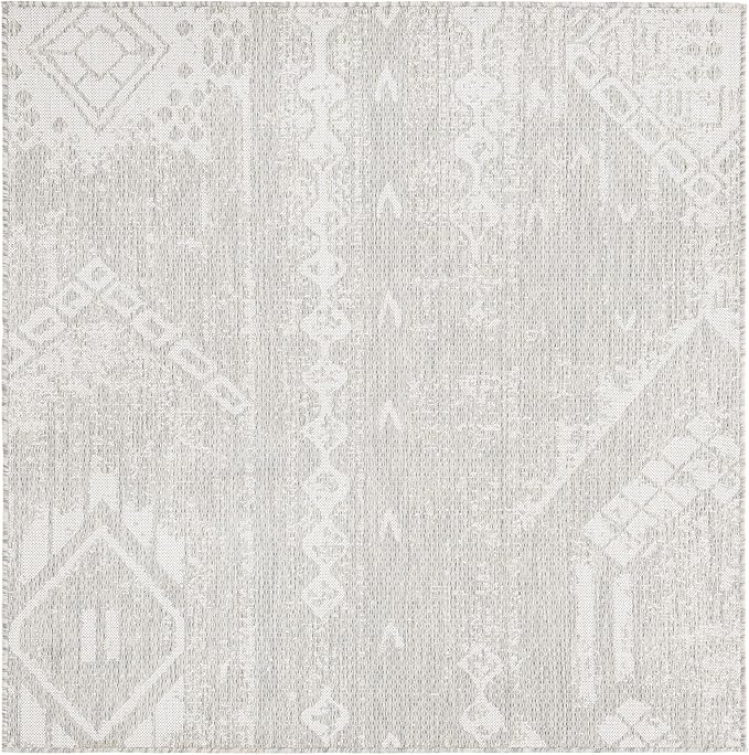 Unique Loom Outdoor Bohemian Collection Area Rug - Anthro (5' 3" Square, Gray/ Ivory)