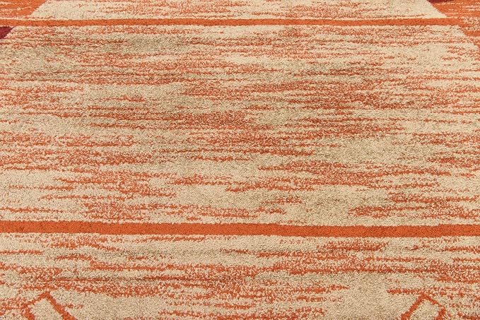 Unique Loom Autumn Collection Modern Contemporary Casual Abstract Area Rug (Beige/ Terracotta Rustic, 8 ft 0 x 8 ft 0 Round)
