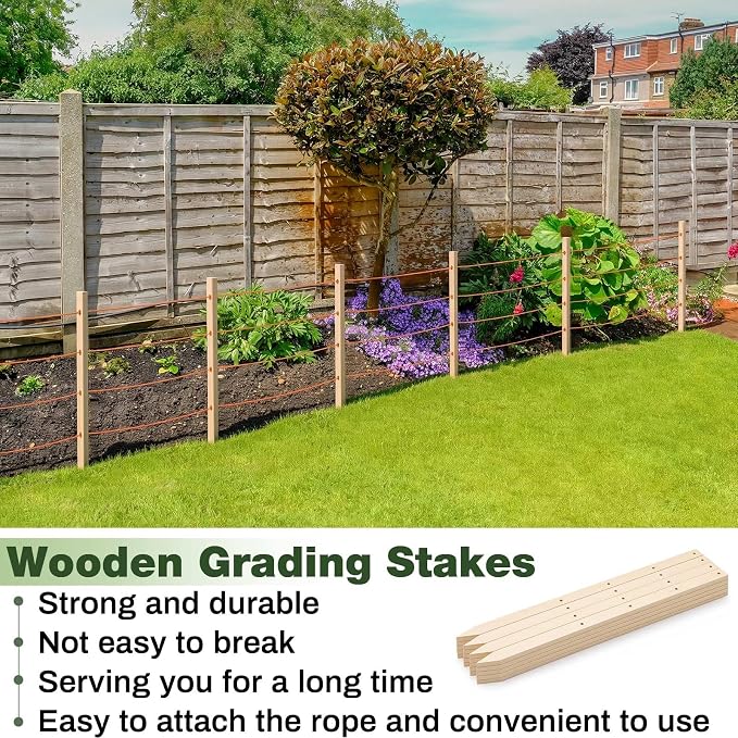 Colingmill 20 Pieces Wooden Garden Stakes with Hole 36 Inch Grade and Survey Stakes Wooden Garden and Sign Posts for Plant Support Silt Fence Yard Farm Survey Boundaries Baselines