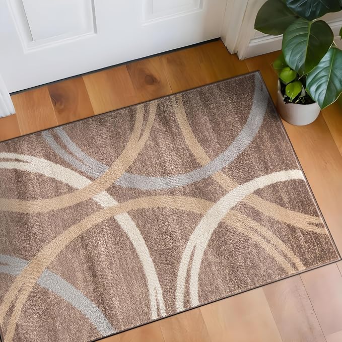 Rugshop Wavy Circles Modern Accent Fade-Resistant Area Rug Brown 2'7" x 4' | Rectangular, Size 2'7" x 4', Living Room, Bedroom, Dining Room, Home Office, Kitchen, Entryway, Hallway, Nursery, Kids Room