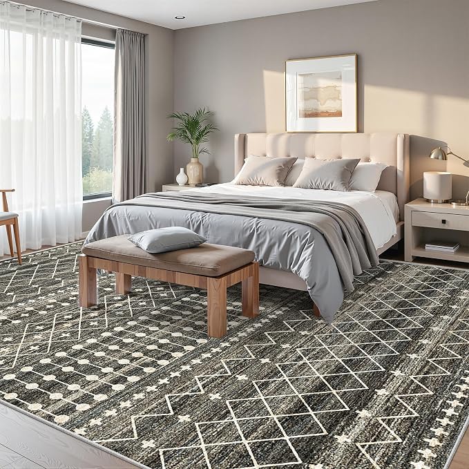 Miukiki 10x14 Area Rugs for Living Room Non Slip Washable Rug Black | Soft Low Pile Indoor Extra Large Floor Carpet Stain Resistant Machine Washable Rug for Bedroom Dining Room 10'x14'