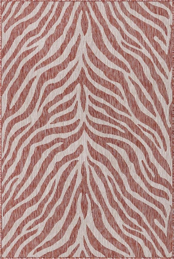 Unique Loom Outdoor Safari Collection Area Rug - Tsavo (4' 1" x 6' 1" Rectangle, Rust Red/ Ivory)