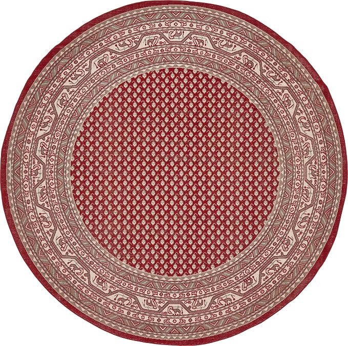 Unique Loom Williamsburg Collection Traditional Border with Dotted Center Area Rug, Round 8' 0" x 8' 0", Red/Beige