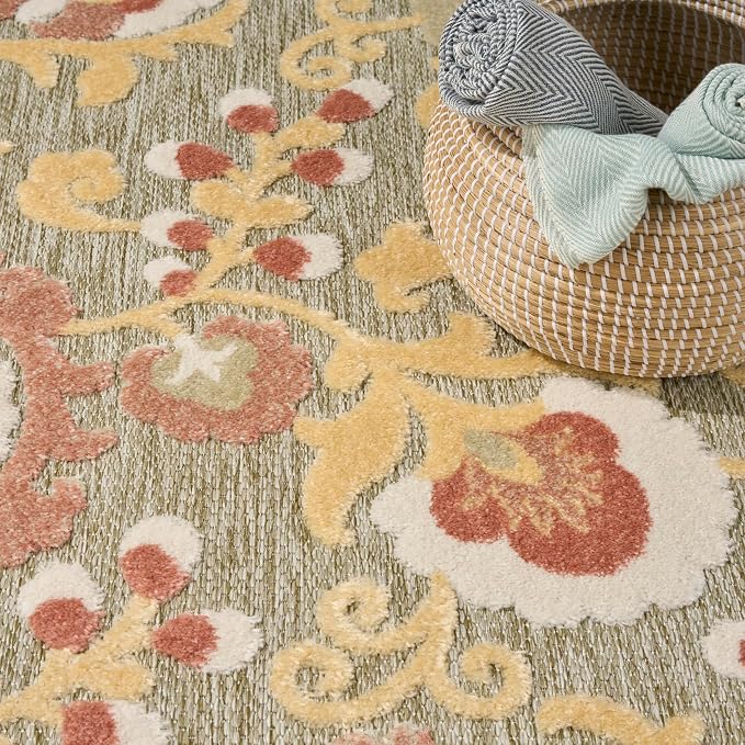 Nourison Home Aloha Sage Rose 5'3" x 7'5" Area Rug - Easy Clean, Non Shedding, Bed Room, Living Room, Dining Room, Kitchen (5' x 8')