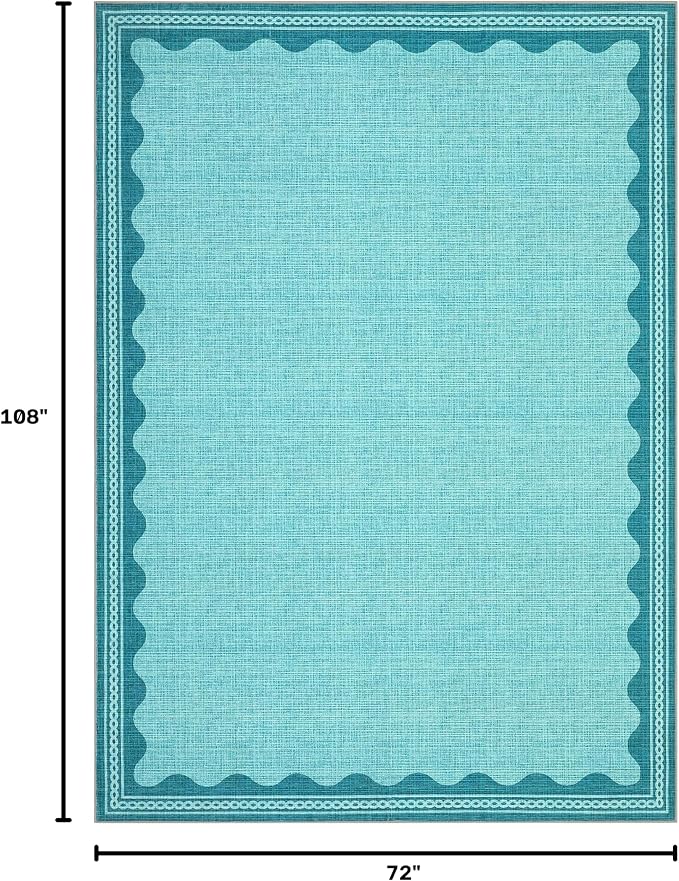 GarveeHome Scalloped Teal Washable Rugs 6x9 Rug for Living Room Solid Modern Minimalism Soft Low-Pile Carpet for Bedroom Dining Nursery Non Slip TPE Backing