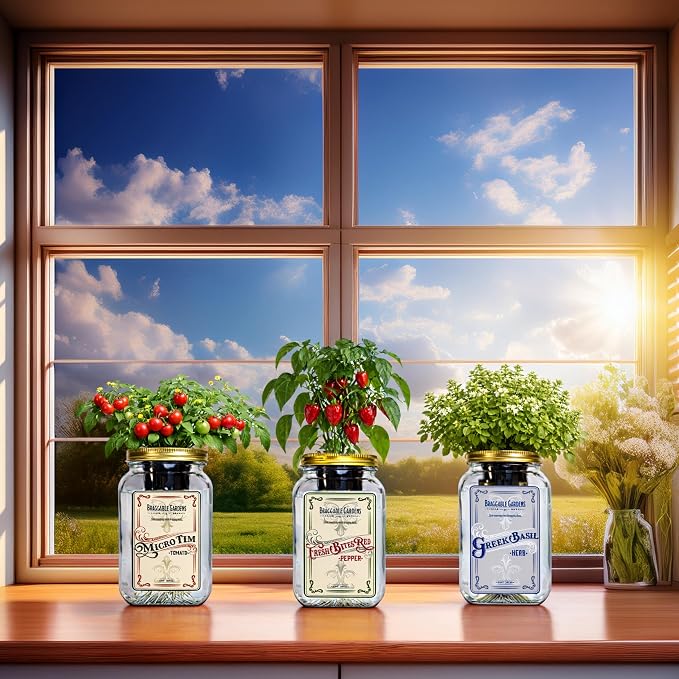 Micro Tomato Mason Jar Garden Kit (3 Pack) – Red Robin, Orange Hat & Gourmandise – Indoor Hydroponic Windowsill Tomato Grow Kit – Complete Jar Garden Starter Set