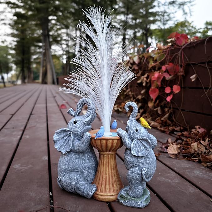 Elephant Statue Solar Garden Decor,Resin Elephant Statue and Colour Changing Optical Fiber Solar Lights,Outdoor Decor for Balcony, Garden, Patio, Yard, Lawn, Gifts for Mom Grandma