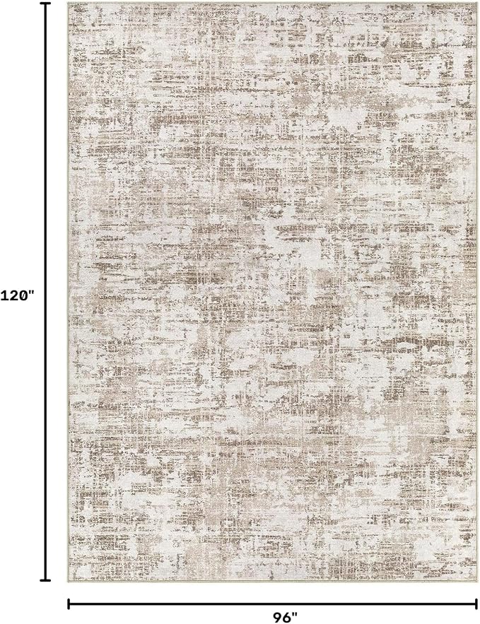 Nakagishi 8X10 Abstract Washable Area Rugs for Living Room-Brown-02 | Modern Non-Slip Silicone Backing Low Pile Soft Carpet for Bedroom Dining Decor Ideal for Families with Kids and Pets