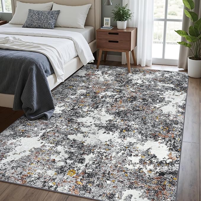 Tosuoka 6x9 Area Rugs for Living Room Abstract Washable Gray Multi Rug | With Anti-Slip Backing，Non-Shedding，Stain-Resistant，Soft Modern Large Carpet for Bedroom Dining Room Farmhouse Nursery