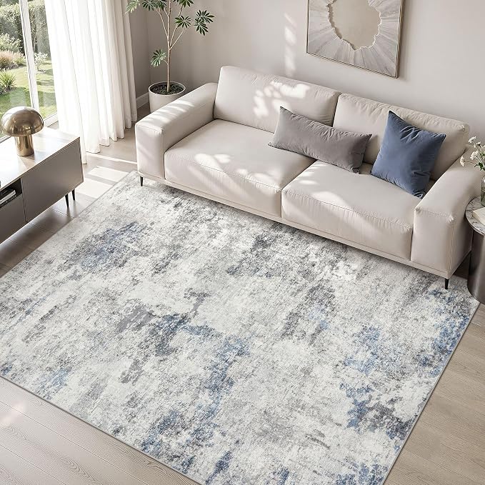 DMOYEST 5x7 Area Rug for Living Room Washable Abstract Indoor Carpet | Neutral Modern Low Pile Rugs Kid & Pet Friendly Soft Thin Carpet for Bedroom Dining Room and Office - Grey Blue