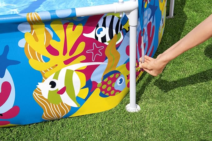 Bestway Steel Pro Frame Pool with Sun Protection Roof Splash-in-Shade Without Pump Diameter 183 x 51 cm Colourful Underwater Design Round