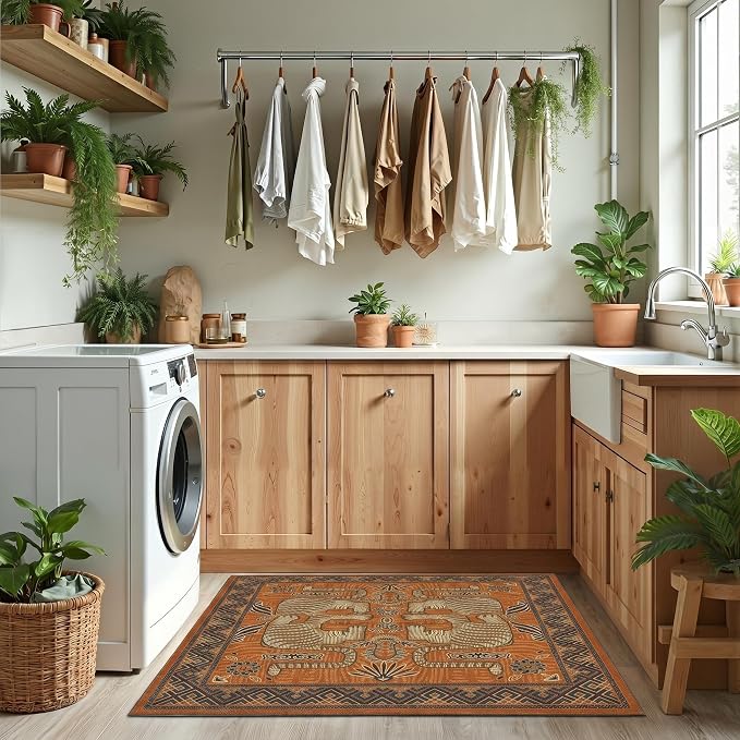 GarveeHome Boho Tiger Entryway Rug 2x3 Vintage Washable Front Door Rug | Tribal Non-Slip Low Pile Indoor Entrance Animal Carpet Throw Rugs for Kitchen Floor, Powder Room, Entry, Bathroom, Kidss Room