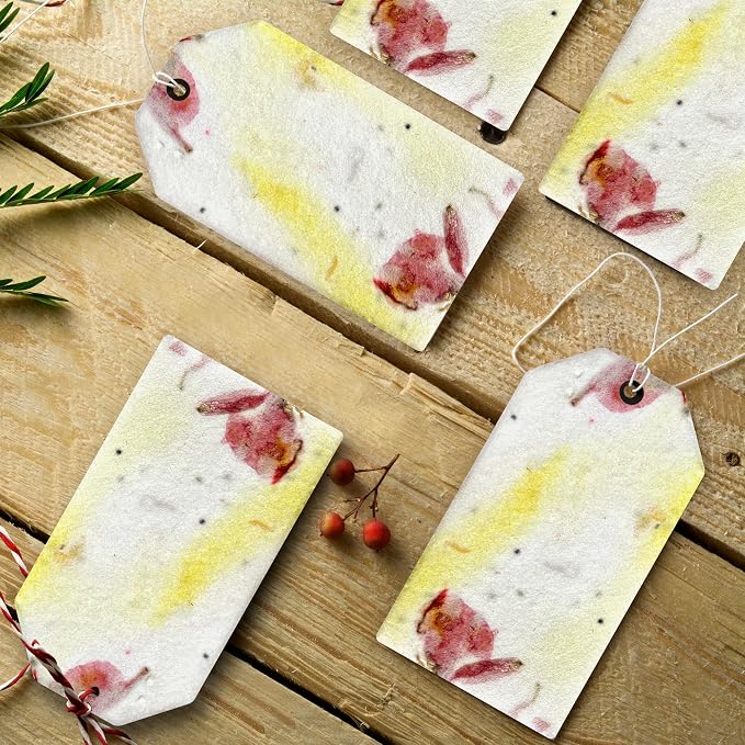 50Pcs Plantable Pink & Yellow Seed Paper Tags With Wildflower Seeds, Writable & Plantable Gift for Moms Plant Lover, Teachers, Ideal for Weddings, Baby Shower Favors, Memorial, Celebrations