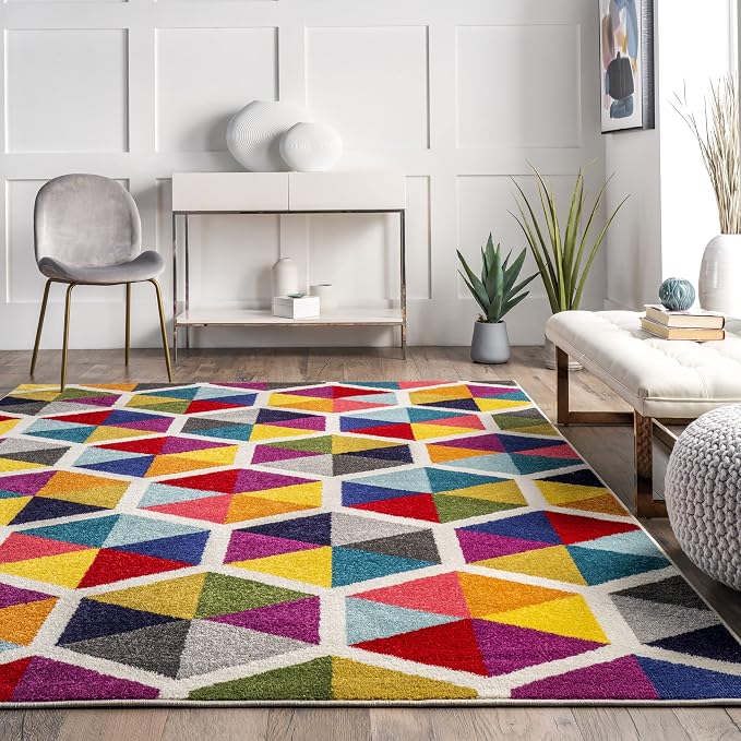 nuLOOM Maris Multicolor Geometric Power Loomed Area Rug, 8' x 10' | Nuloom Maris Geometric 8' x 10' Area Rug for Living Room Bedroom Dining Room, Multicolor