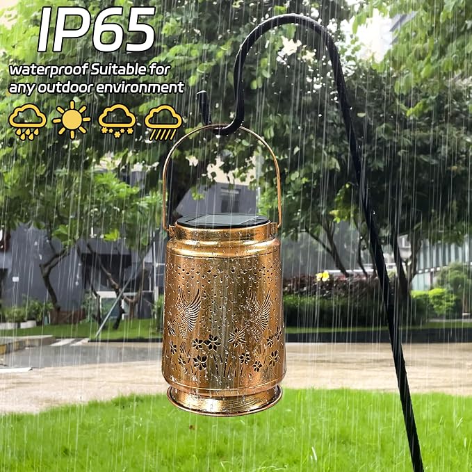 KY&BOSAM Retro Solar Lanterns Outdoor Waterproof Hummingbird Garden Decor | Premium Old Gold Color Metal Hanging Outside Solar Lights,Birthday Gifts for Women Mom Outside for Yard,Patio,Backyard,Porch