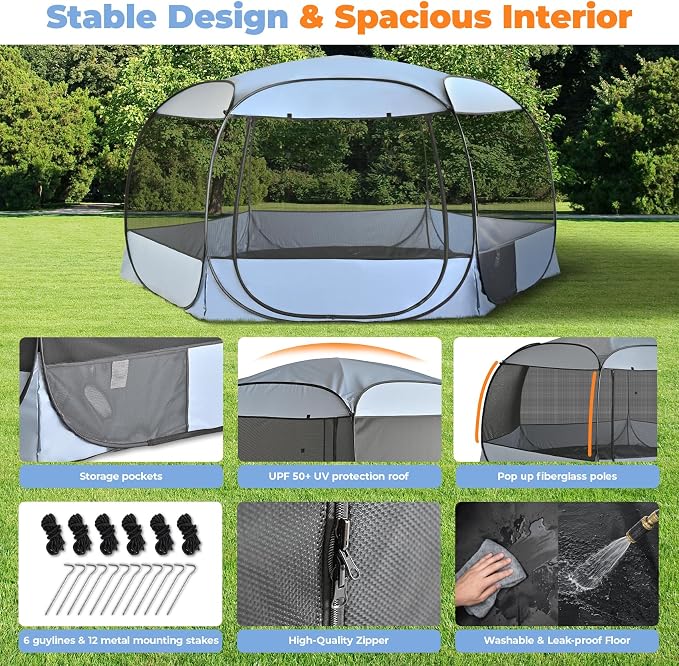 XXLarge Popup Portable Dog Houses, 10'x4.8'H Assembly-Free Gazebo-Style Kennel Dog Playpen Pet Screen Tent Sun Shade Shelter, Dog Crates Canopy for Travel Camping Anti-Bugs with Leakproof Bottom