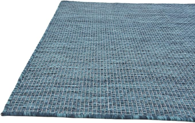 Unique Loom Outdoor Solid Collection Area Rug (4' 1" x 6' 1" Rectangle Teal/Navy Blue)