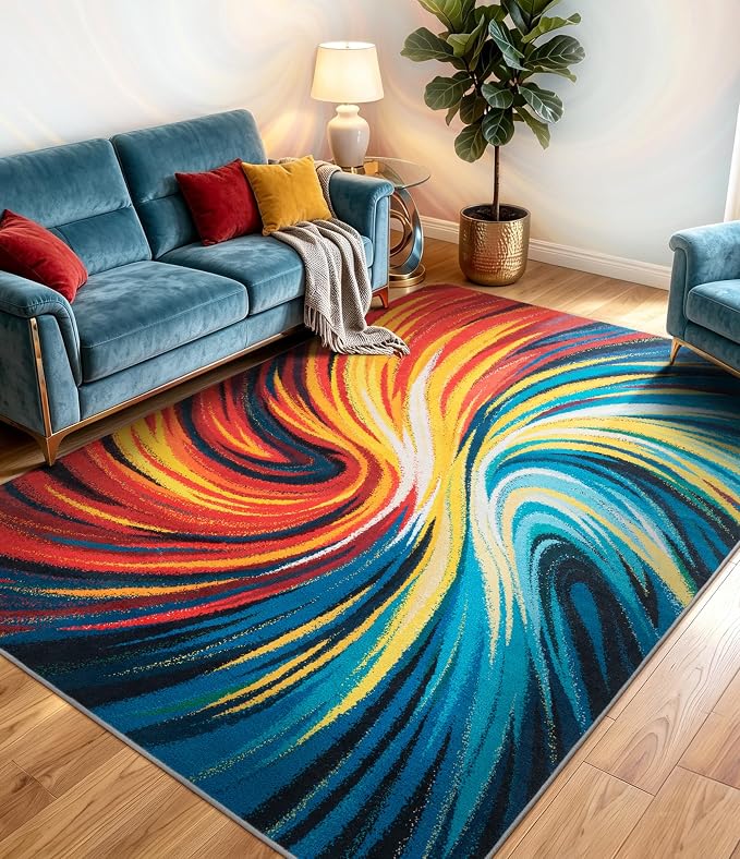 Abstract Colorful Area Rugs 5x7,Uniqe Milky Way Cool Rugs Washable,Spiral Galaxy Funky Rug for Bedroom,Non Slip Art Rug for Kitchen,Dining Room,Living Room