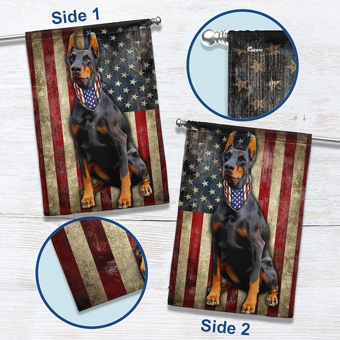 Doberman Pinscher Flag, American Patriot Dog Decorations - 4th of July Decorations for Home, Outside, House Flag 30x40 - Patriotic Dog Decor, Double Sided, Heavy Duty Canvas Flag Indoor Outdoor