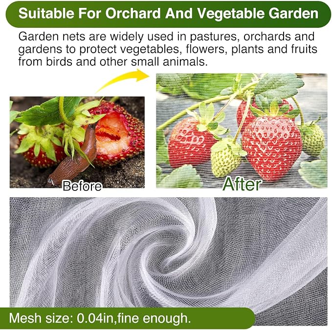 10 X100FT Garden Mesh Netting Barrier, Fruit Tree Plant Netting for Vegetable Blueberry Bushes Protection