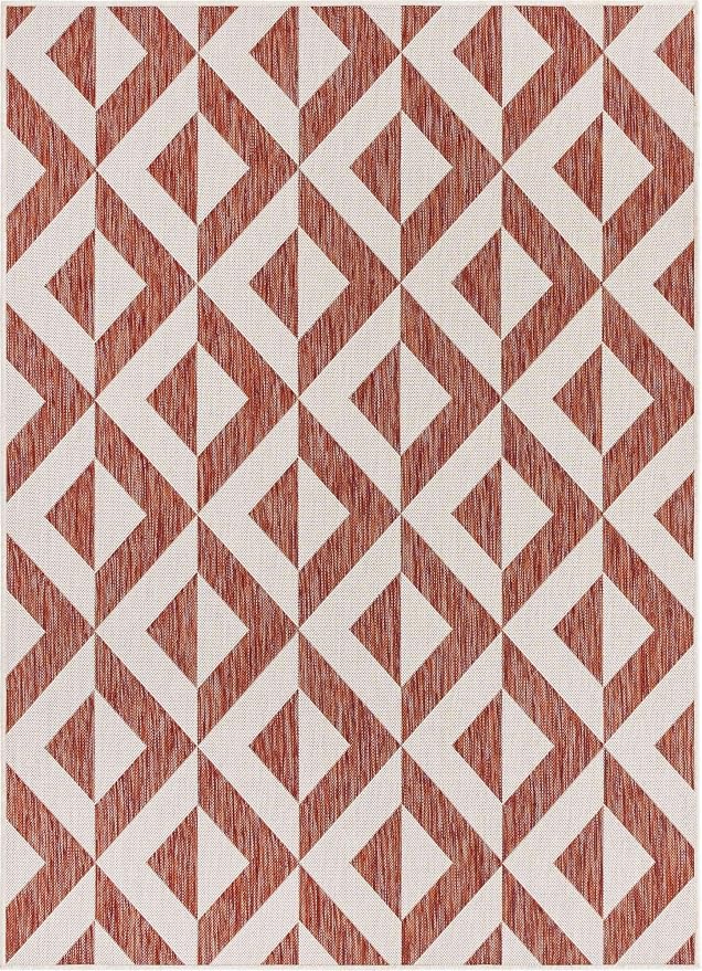 Unique Loom Jill Zarin Outdoor Collection Area Rug - Napa (5' 3' x 8' Rectangle, Rust Red/ Ivory)