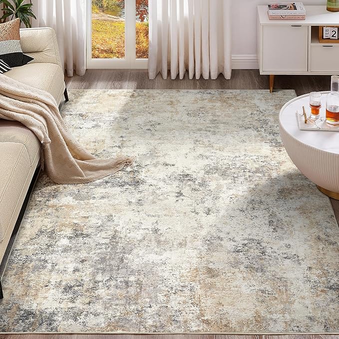 UERMEI 10x12 Area Rug Living Room Rugs - Washable Neutral Modern Abstract Soft Thin Large Rug Indoor Floor No Slip Rug Carpet for Bedroom Under Dining Table Home Office Decor - Golden Grey