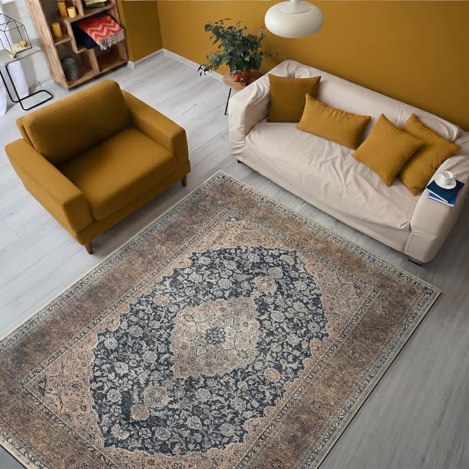 Keen Home Design Vintage Washable Entryway Rug, Non-Slip Low Pile, 3x5 | Machine Washable Cotton Chenille, 0.25In Low Pile, Rubber Non-Slip Back; Entryway, Kitchen, Bathroom, Bedroom