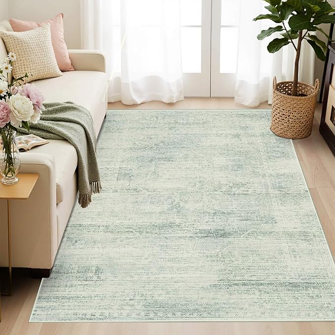 Latte&Fog 3x5 Entryway Green Area Rugs, Washable Small Rugs for Bedroom | Non Slip Low Pile Soft Floral Cute Carpet for Dining Kitchen Kids Playroom Nursery Guest Room Classroom Dorm Farmhouse Office