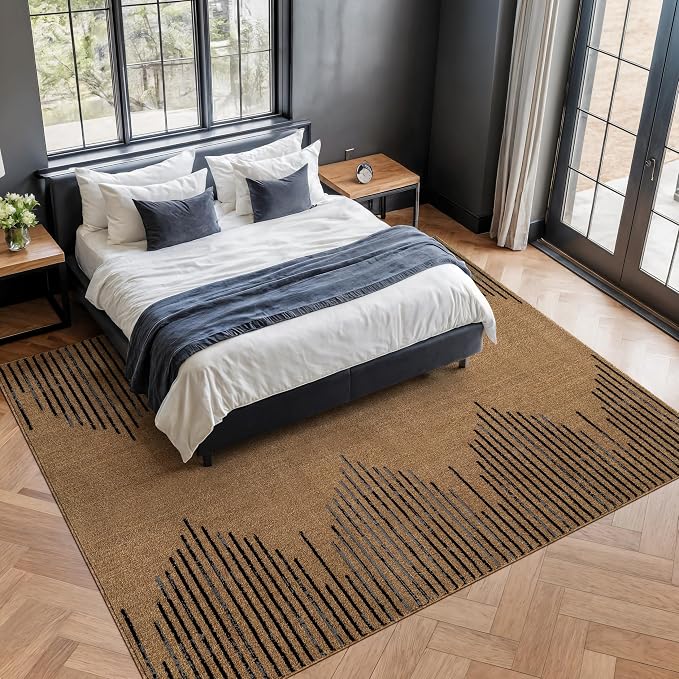Rugshop Bohemian Stripe Stain Resistant Area Rug Jute 7'10" x 10' | High Traffic,Fade Resistant, Living Room, Bedroom, Dining Room, Home Office, Kitchen, Entryway, Hallway, Nursery,Basement