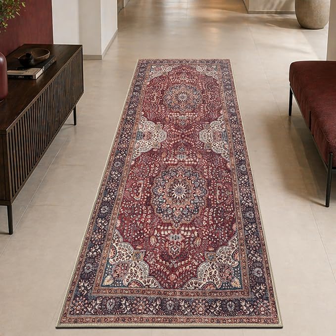 Keen Home Design Vintage Washable Runner Rug, Non-Slip Low Pile, 2x12 | Machine Washable Cotton Chenille, 0.25In Low Pile, Rubber Non-Slip Back; Hallway, Kitchen, Dining Room, Entryway