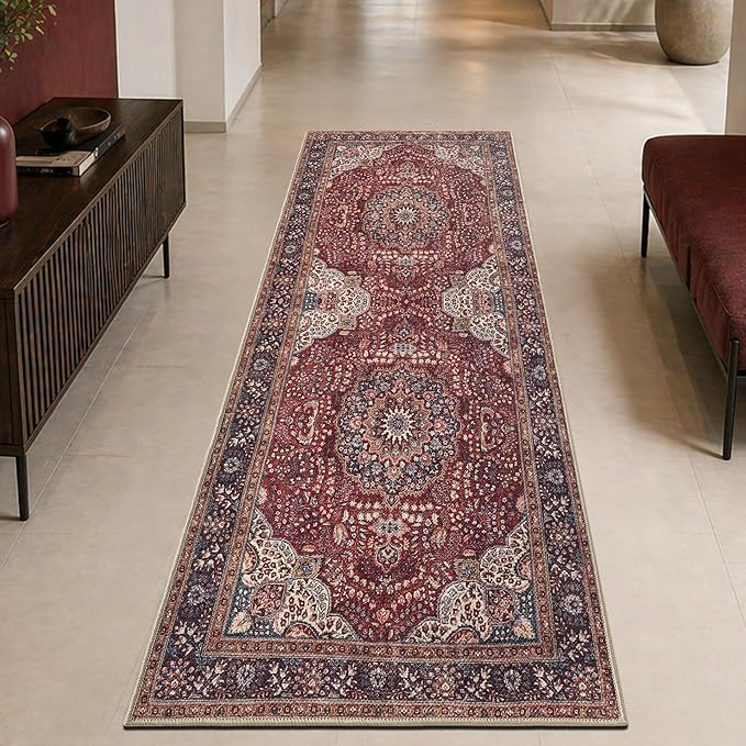 Keen Home Design Vintage Washable Runner Rug, Non-Slip Low Pile, 2x10 | Machine Washable Cotton Chenille, 0.25In Low Pile, Rubber Non-Slip Back; Hallway, Kitchen, Entryway, Laundry Room