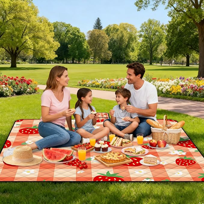 Extra Large Picnic Blanket Waterproof,80"x 80"Foldable Machine Washable Beach Blanket,Outdoor Blanket for 6-8 Adults,Suitable for Indoor Crawling,Park Beach,Camping,Hiking,Family Travel(Orange)