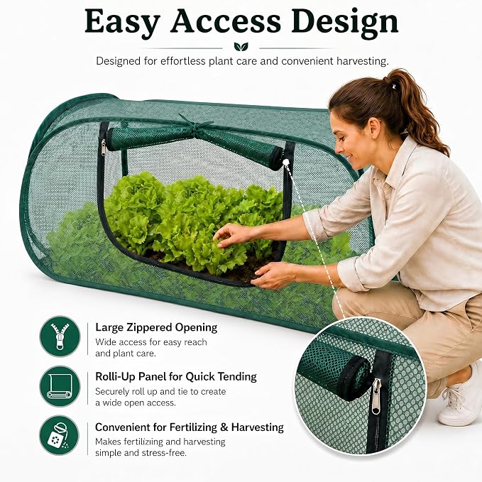 Pop Up Mesh Plant Cover for Outdoors, 33% Sunblock Garden Covers for Raised Beds, Breathable Garden Netting for Raised Beds with 4 Stakes (44 x 22 x 17.5 in)-Green/1
