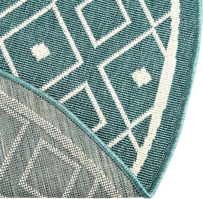 Unique Loom Outdoor Trellis Collection Area Rug - Kafes (4' 1" Round, Teal/ Ivory)