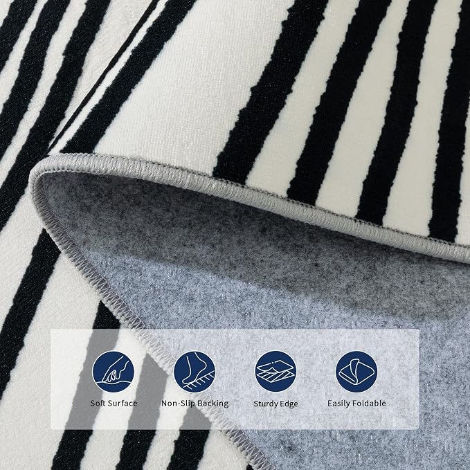 6x9 Ft Washable Area Rug, Black and Cream White Zebra Rug for Living Room | Modern Abstract Zebra 6x9 Rug with Soft Low Pile and Non-slip Backing; Machine Washable for Living Room, Bedroom, Dining Area