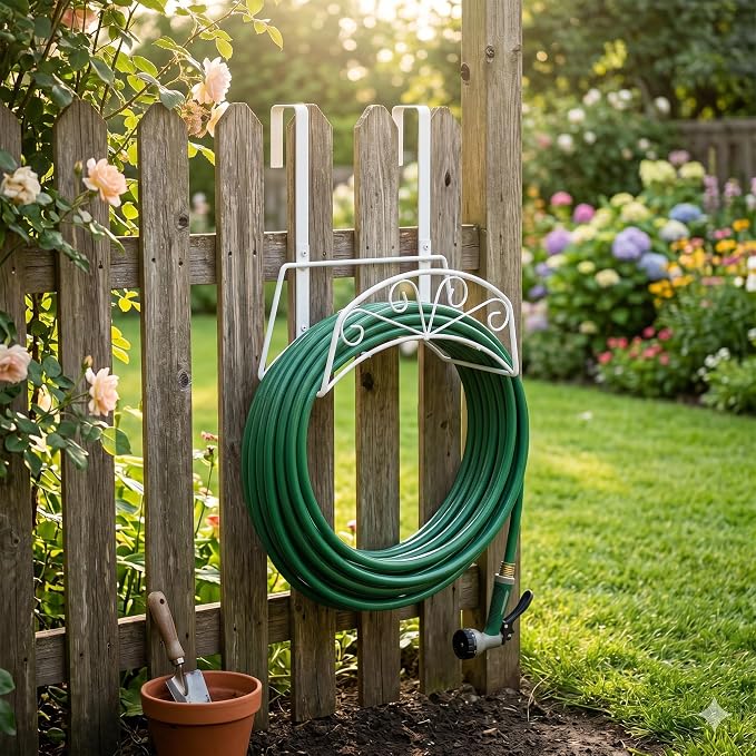 Garden Hose Holder, Metal, 2PCS White | Heavy Duty Detachable, Holds 160 FT, For Expandable & Flexible Hoses, Wall Mount or Hanger