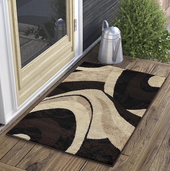 Yafa Home Fashion Modern Contemporary Swirls Design Area Rug, Luxurious, Elegant, and Fashionable Area Rug (Brown/Beige, 2 ft X 3 ft)