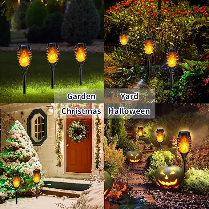 Swingers Solar Lights Outdoor,Solar Torch Lights with Flickering Flame,Waterproof Outdoor Garden Lights for Outside Patio Pathway Yard Decorations(8, Yellow)