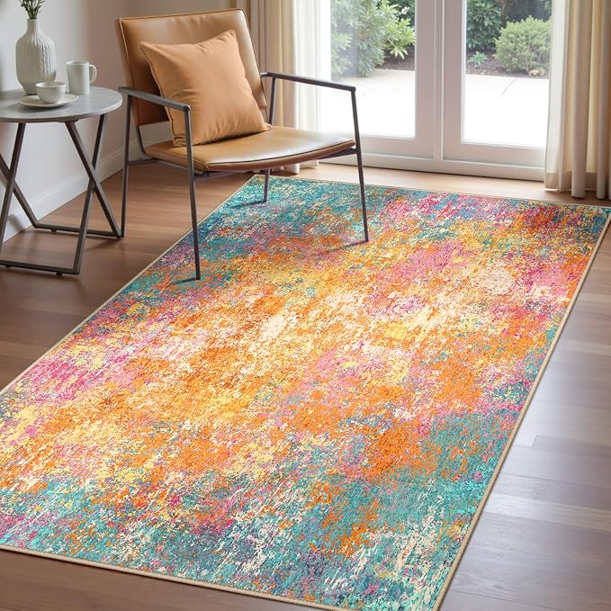 RELEANY Washable 3'x5' Abstract Area Rug for Living Room Starlight | Carpet for Bedroom, Kitchen, Office, Hallway and Entryway, Printed Pattern, Non‑Slip, Soft, Stain‑Resistant, Easy to Clean