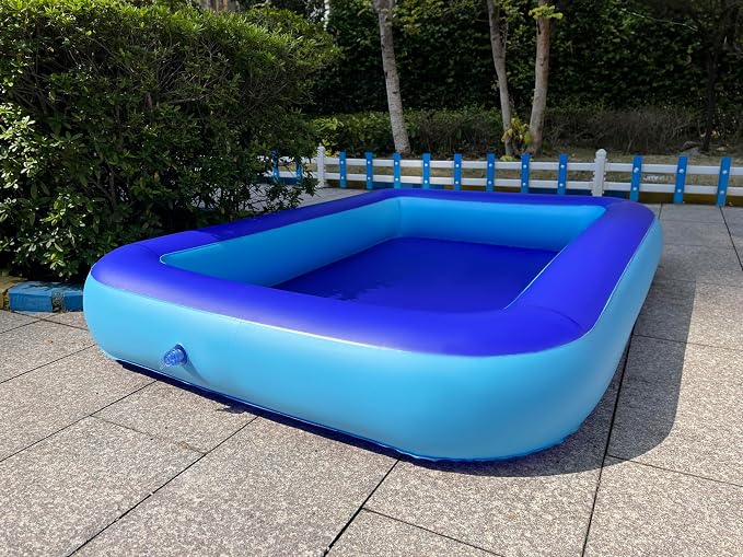 Inflatable Splash Pool for Kids, Plastic Wading Pools Outdoor, Large Sensory Sand & Water Play Pit for Toddlers, Kiddie Small Swimming Pool with Air Pump, Sand Box Backyard (77"*53"*9"-L)