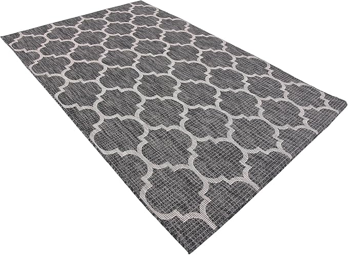 Unique Loom Outdoor Trellis Collection Area Rug (5' 1" x 8' Rectangle, Black/ Ivory)
