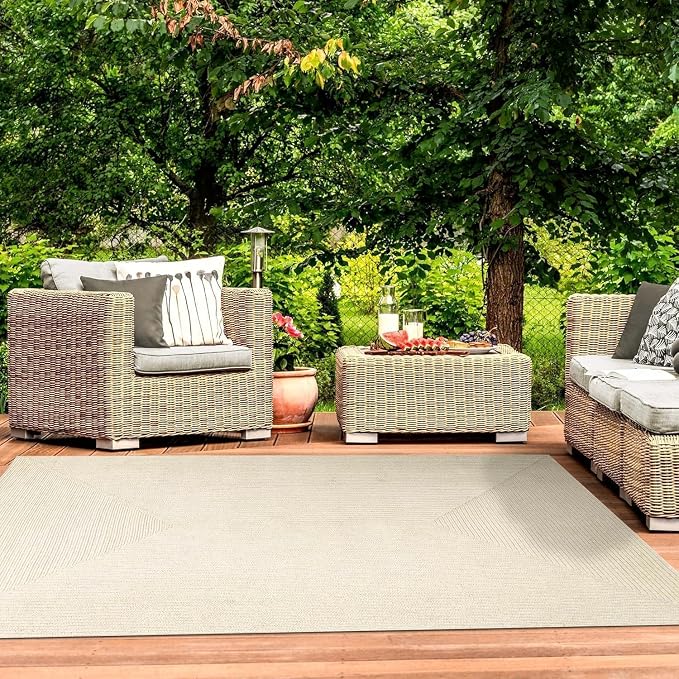 Superior Indoor Outdoor Area Rug, Handwoven Reversible Braided Home Decor for Living Room, Kitchen, Entryway, Patio, Front Porch, Deck, Modern, Boho, Farmhouse Style, 3' x 5', Cream